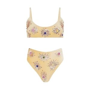 OCEANUS Embellished Yellow Bikini Set